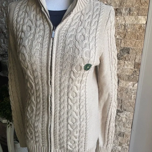 L.L. Bean Cream Cardigan with Cable Knit Design - Picture 11 of 12